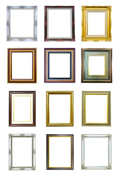 Collection of ancient style wood photo image frame isolated — Stock Photo, Image