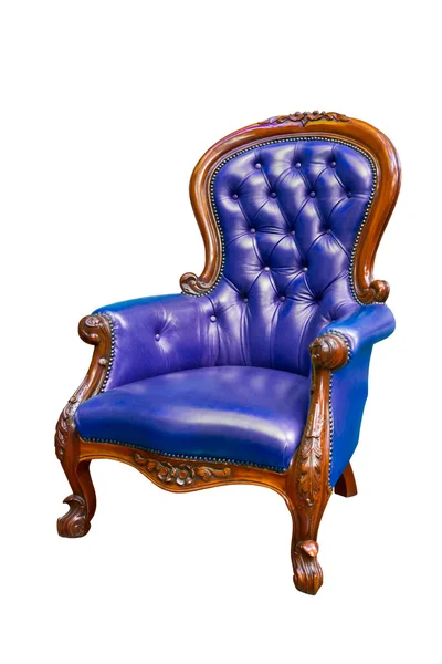 Luksus niebieski fotel skórzany na białym tle — Zdjęcie stockowe