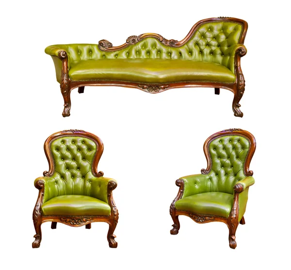 豪华绿色皮革扶手椅 — 图库照片