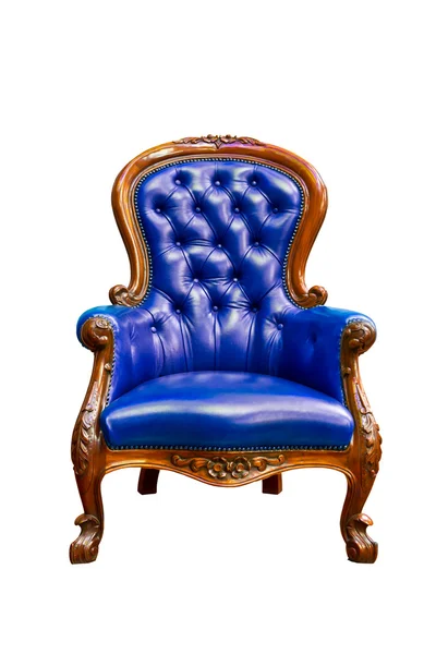 Luxusní modré kožené křeslo, samostatný — Stock fotografie
