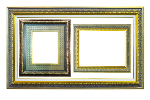Golden wood photo image frame isolated — Stock Photo, Image