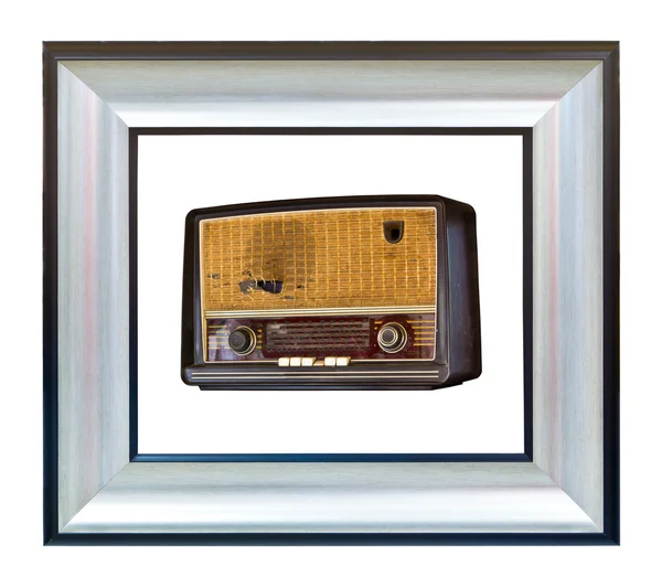 Vintage radio in modern wood frame isolated — Zdjęcie stockowe
