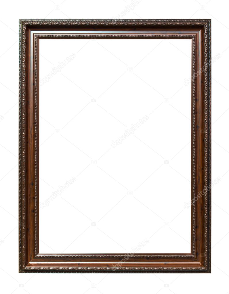 Brown wood photo image frame isolated on white background