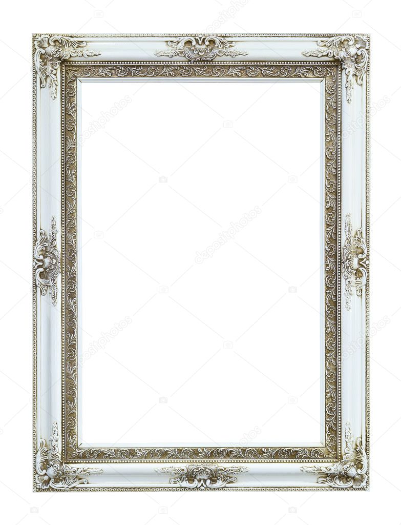 White wood photo image frame isolated