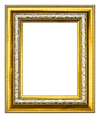 Golden wood photo image frame isolated