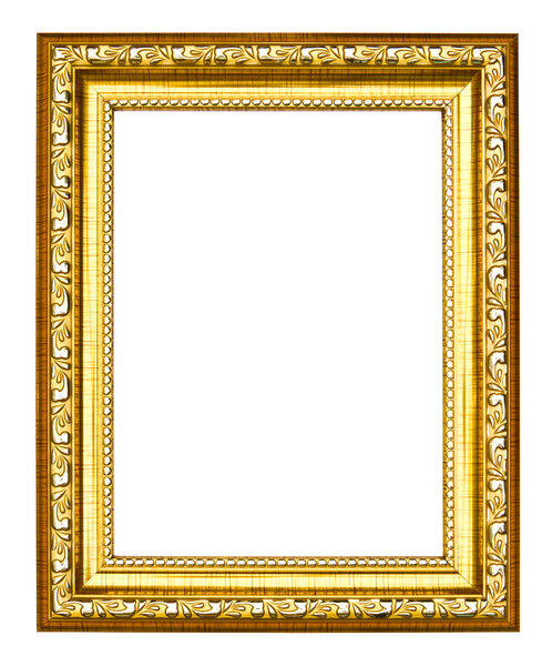 Golden wood photo image frame isolated on white background
