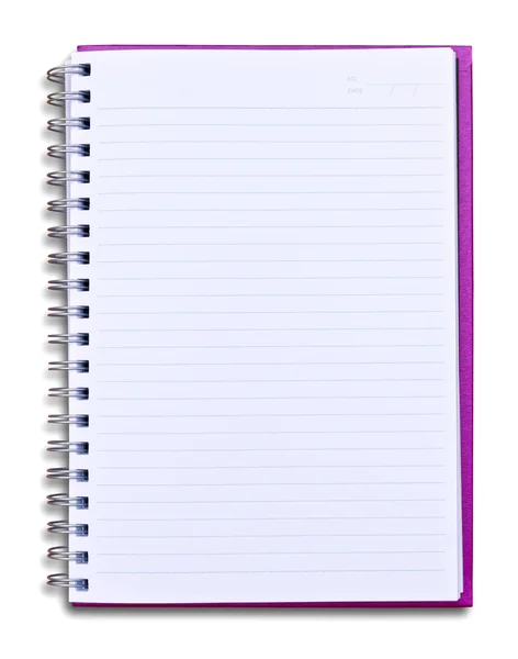 白い背景上に分離されて紫色のノートブック — ストック写真
