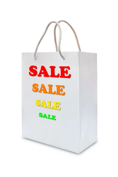 Försäljning tecken på vitt papperspåse — Stockfoto