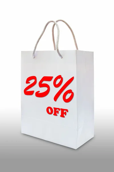 25% de descuento en bolsa de papel blanco aislado —  Fotos de Stock