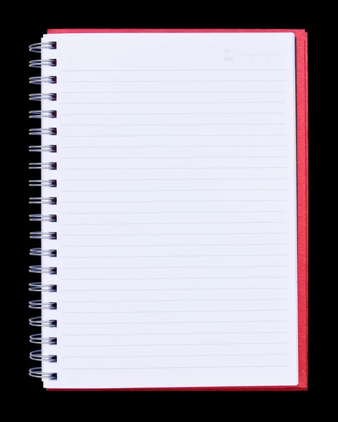 Red notebook isolated on black background — Stock Photo, Image