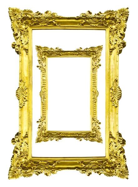 Marco de imagen de madera dorada aislado sobre fondo blanco — Foto de Stock
