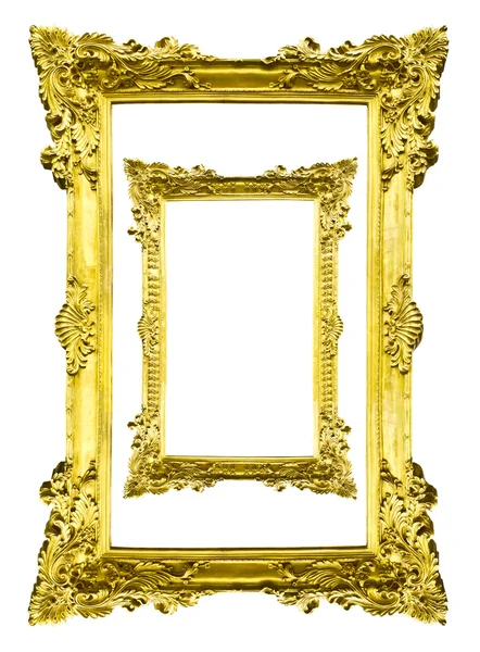 Gouden hout foto afbeeldingsframe geïsoleerd op witte achtergrond — Stockfoto