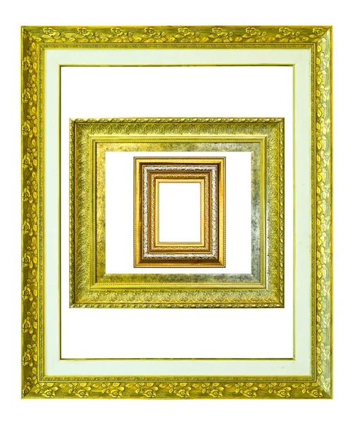 Golden wood picture image frame isolated on white background — Stock Photo, Image