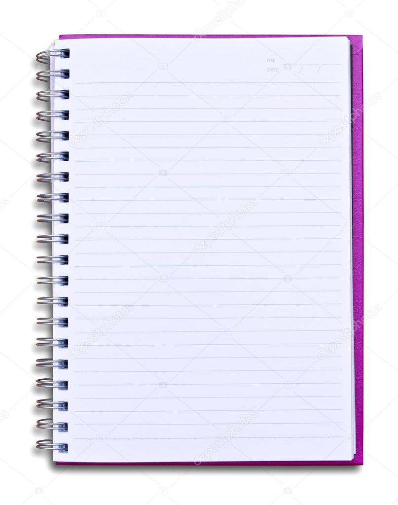 Purple notebook isolated on white background