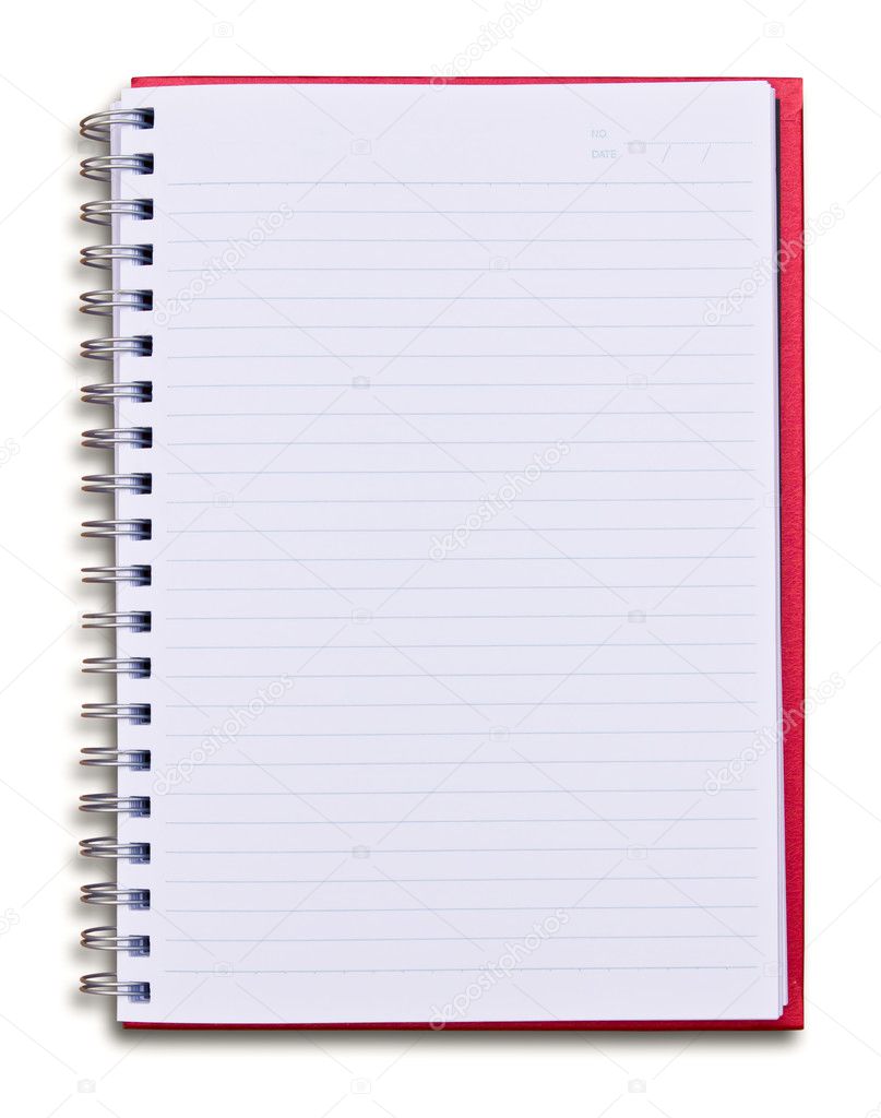 Red notebook isolated on white background