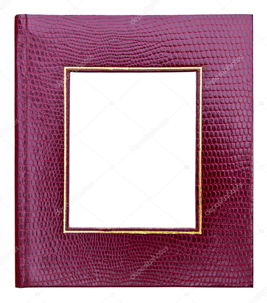 Red leather photo image frame isolated