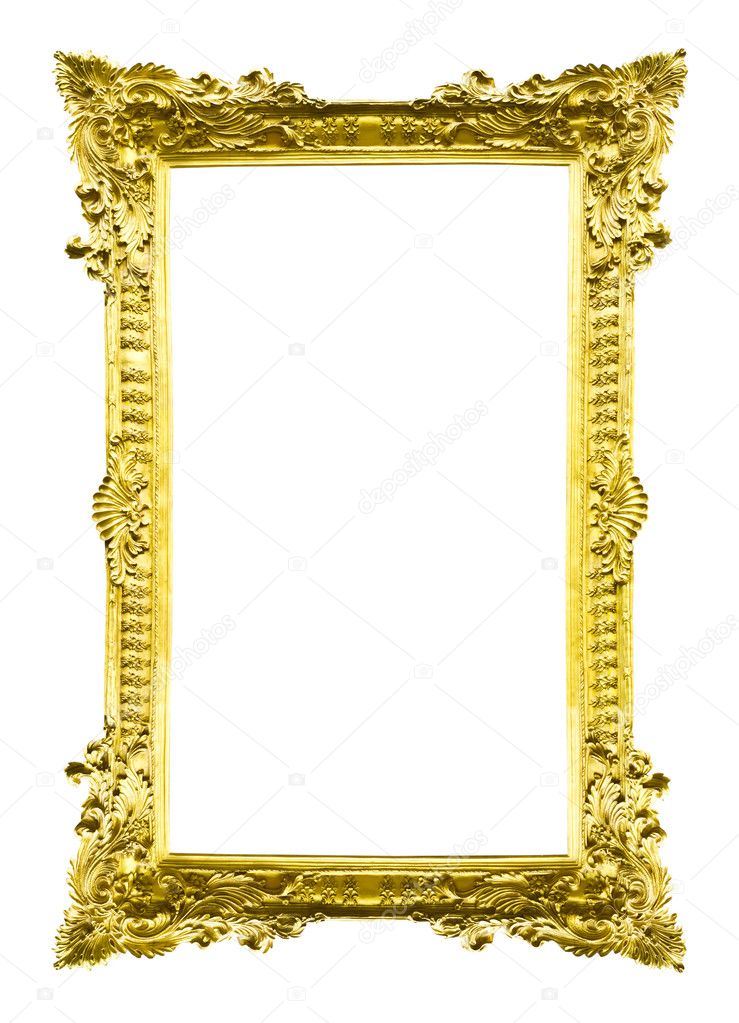 Golden wood picture image frame isolated