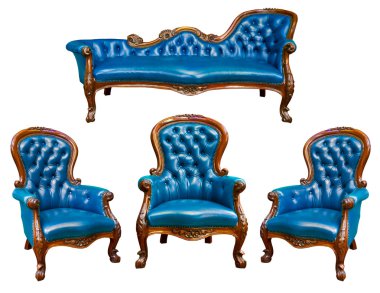 Set of luxury blue leather armchair clipart