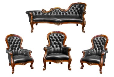 Set of luxury black leather armchair isolated clipart