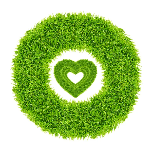 绿草的爱的心帧 — 图库照片