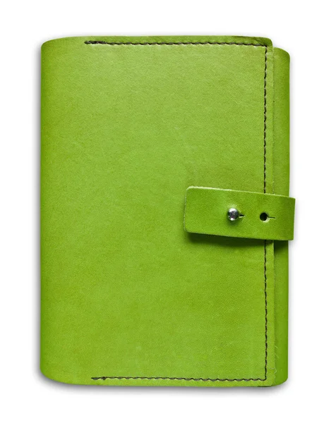 分離された緑の革ケース ノート — ストック写真