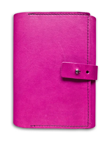 Caixa de couro rosa notebook isolado — Fotografia de Stock