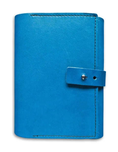 蓝色皮革案例笔记本隔离 — 图库照片