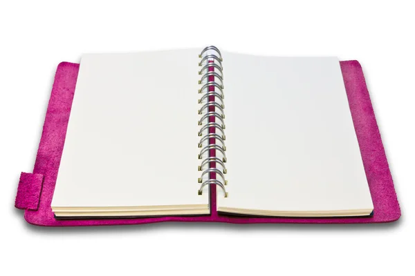 粉红色皮革案例笔记本隔离 — 图库照片