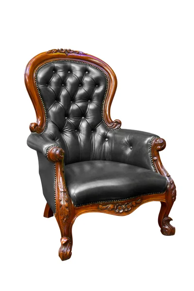 Luxury black leather armchair isolated — Stock Photo, Image