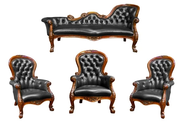 Набір розкішних чорних шкіряних крісел ізольовані — стокове фото
