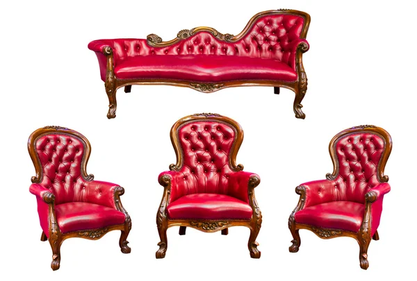 孤立的豪华红色真皮扶手椅一套 — 图库照片