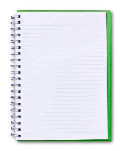 Zielony notatnik na białym tle — Zdjęcie stockowe