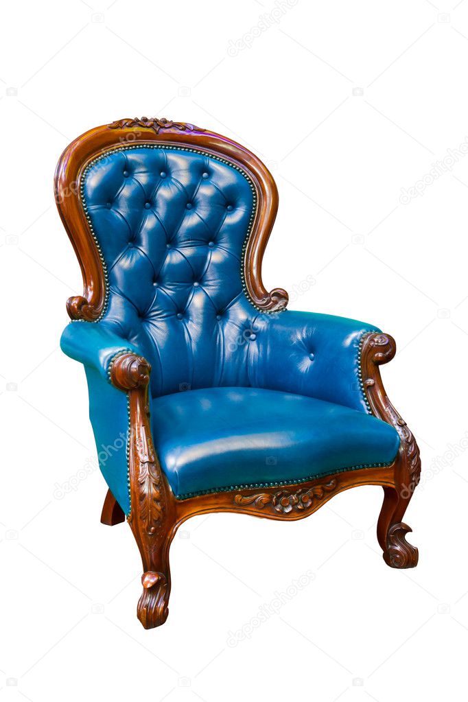 Luxury Blue Leather Armchair Isolated, Blue Leather Armchair