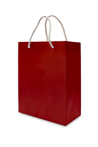 Saco de compras de papel vermelho isolado — Fotografia de Stock