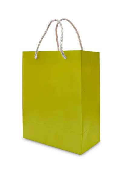 Žluté papírové nákupní taškou izolovaných — Stock fotografie