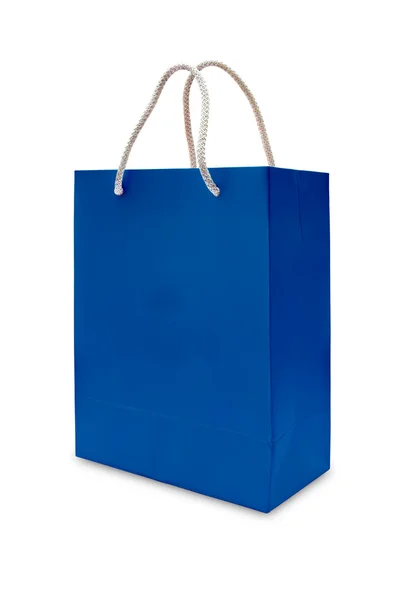 Saco de compras de papel azul isolado — Fotografia de Stock