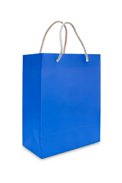 Modré papírové nákupní taškou izolovaných — Stock fotografie