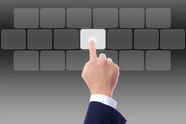 Botão de mão na tela sensível ao toque — Fotografia de Stock