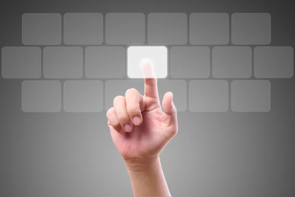 Botão de mão na tela sensível ao toque — Fotografia de Stock