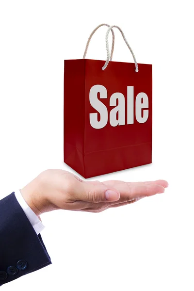 Prodej popisek nakupování papírový sáček na straně — Stock fotografie