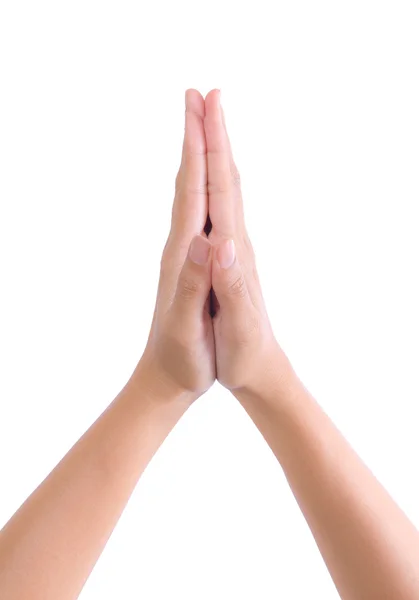 Put hands together in salute — Stock Photo, Image