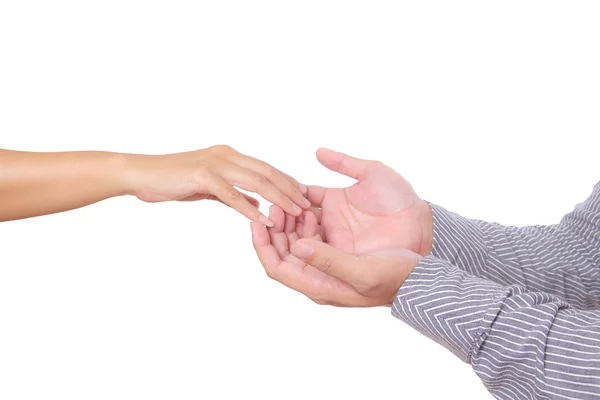 Homme et femme main toucher doigt — Photo