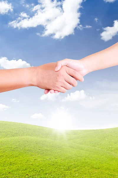 Hand shaking for new day — Stock Photo, Image