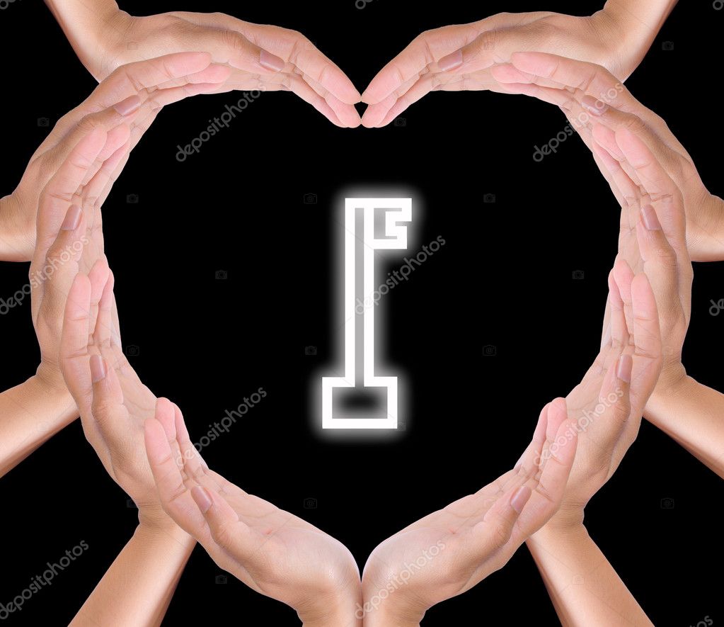 key icon in hands heart isolated