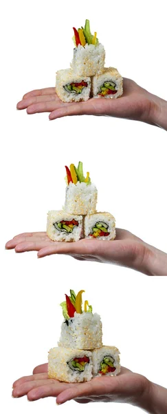 Vegetable rolls in the hand — Stock Photo, Image