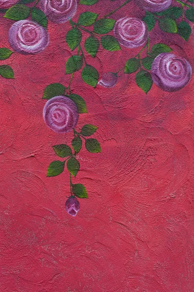 Pink roses painting on the house wall — Stock Photo, Image