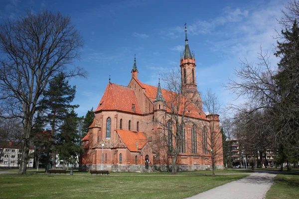 Druskininkai, Litvanya. kent merkezindeki Katolik Katedrali. — Stok fotoğraf
