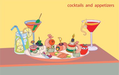 Cocktails apetizers clipart