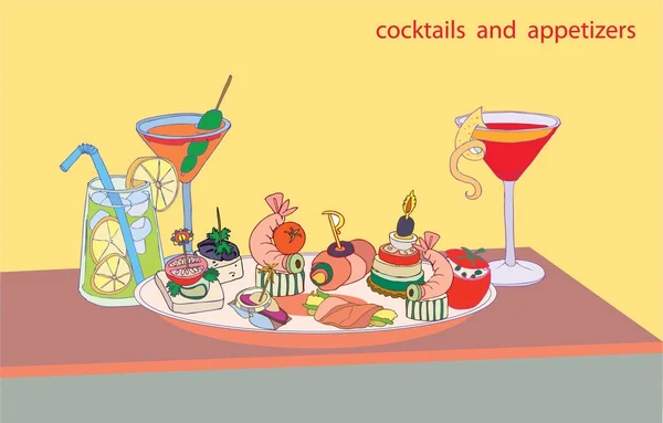 Cocktails apetizers — Stock Vector