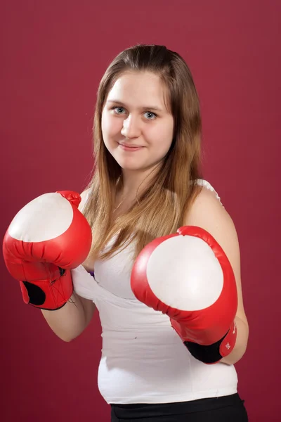 Portrait of girl in boxing gloves — Stock Photo, Image